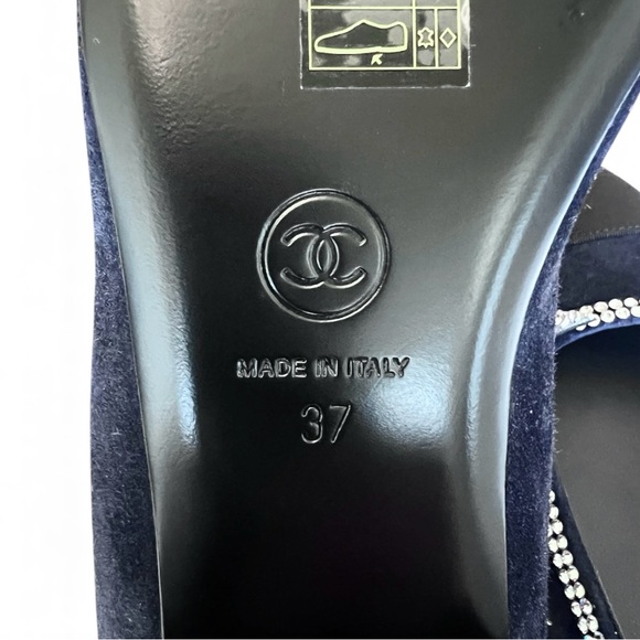 🆕CHANEL Cap Toe Flats Crystal Star & Trim Embellishment Navy & Black 37EU • NIB - Picture 8 of 11